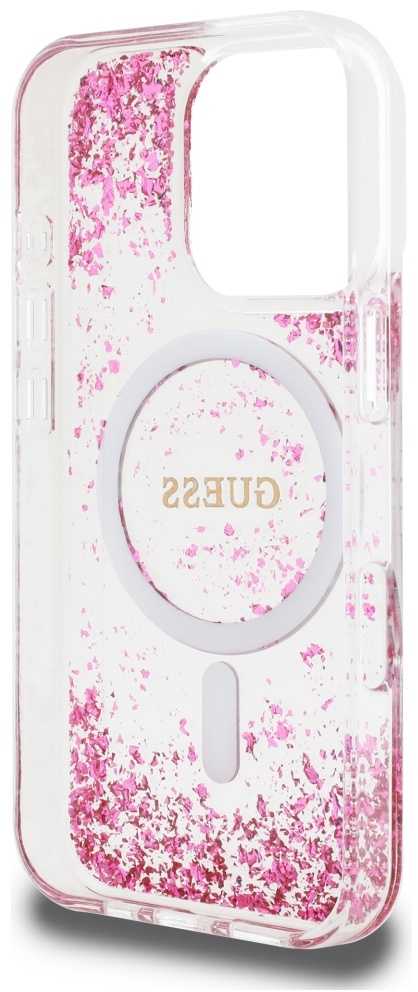 Dėklas GUESS HC Resin Bottom Glitter Magsafe skirtas Apple iPhone 16 Pro rožinės spalvos