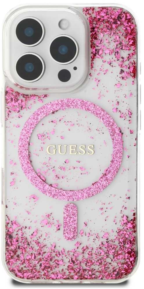 Dėklas GUESS HC Resin Bottom Glitter Magsafe skirtas Apple iPhone 16 Pro rožinės spalvos