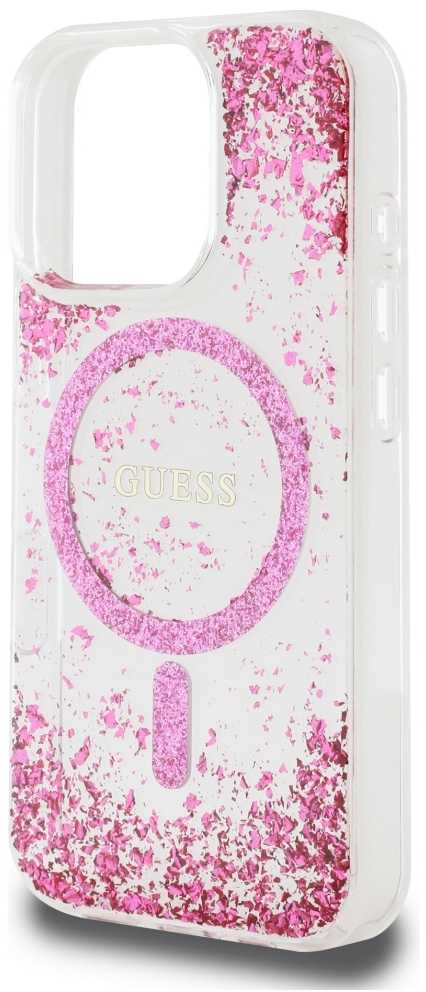 Dėklas GUESS HC Resin Bottom Glitter Magsafe skirtas Apple iPhone 16 Pro rožinės spalvos