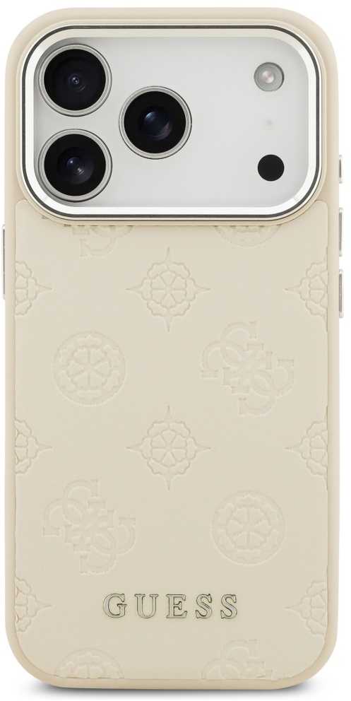Guess Peony Hot Stamp Script MagSafe dėklas skirtas Apple iPhone 17 Pro rusvai gelsvas