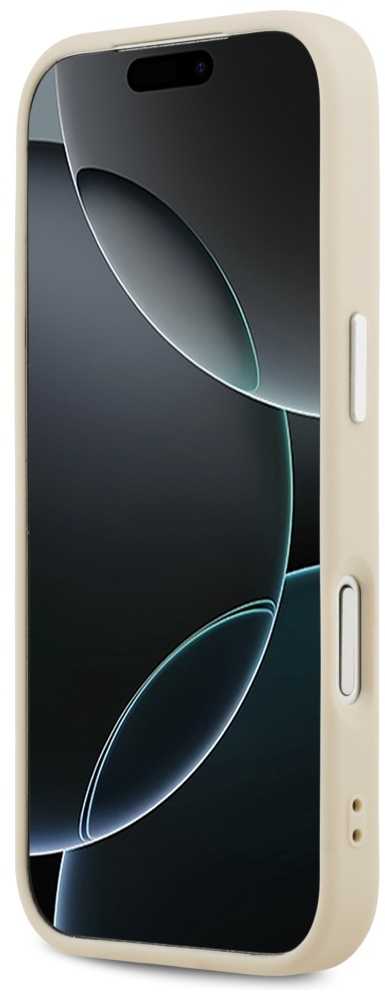Guess Peony Hot Stamp Script MagSafe dėklas skirtas Apple iPhone 17 Pro rusvai gelsvas