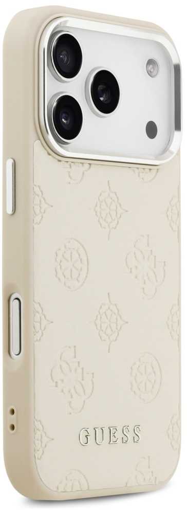Guess Peony Hot Stamp Script MagSafe dėklas skirtas Apple iPhone 17 Pro rusvai gelsvas