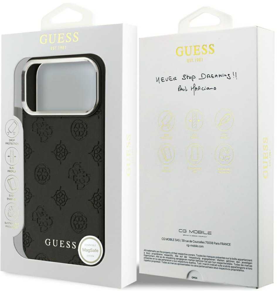 Guess Peony Hot Stamp Script MagSafe dėklas skirtas Apple iPhone 17 Pro Max Juodas