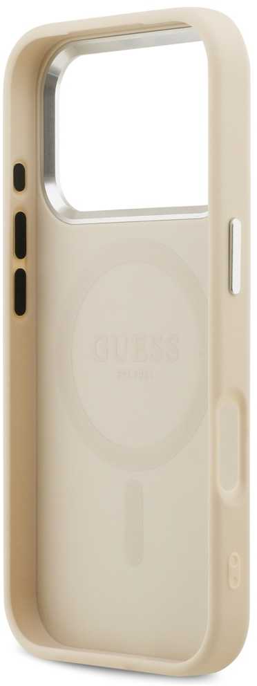 Guess Peony Hot Stamp Script MagSafe dėklas skirtas Apple iPhone 17 Pro rusvai gelsvas