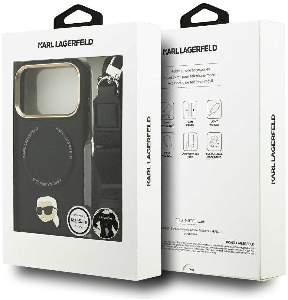 Karl Lagerfeld Big Strap Karl Metal Logo MagSafe dėklas skirtas Apple iPhone 17 Pro Juodas