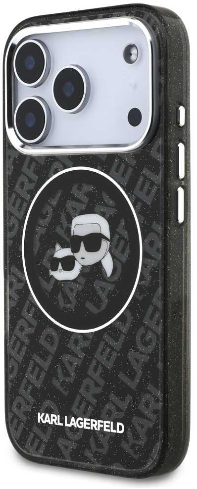 Karl Lagerfeld IML Glitter Karl & Choupette Heads Logo MagSafe - dėklas skirtas Apple iPhone 17 Pro juodas