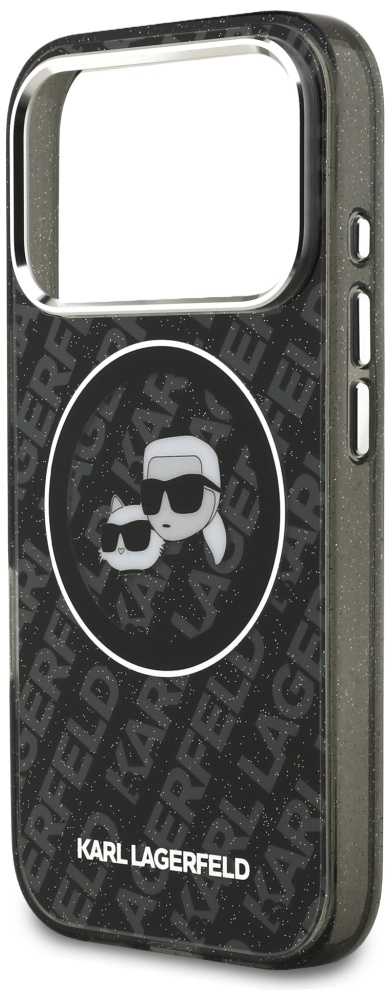 Karl Lagerfeld IML Glitter Karl & Choupette Heads Logo MagSafe - dėklas skirtas Apple iPhone 17 Pro juodas