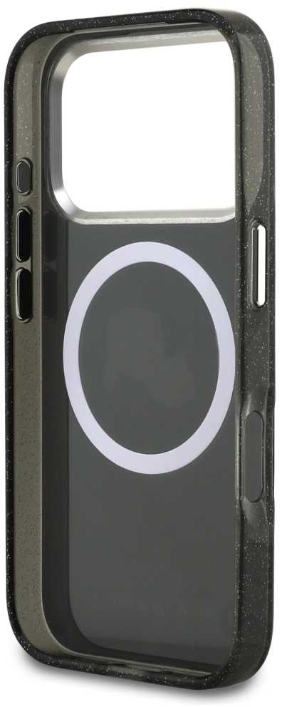 Karl Lagerfeld IML Glitter Karl & Choupette Heads Logo MagSafe - dėklas skirtas Apple iPhone 17 Pro juodas