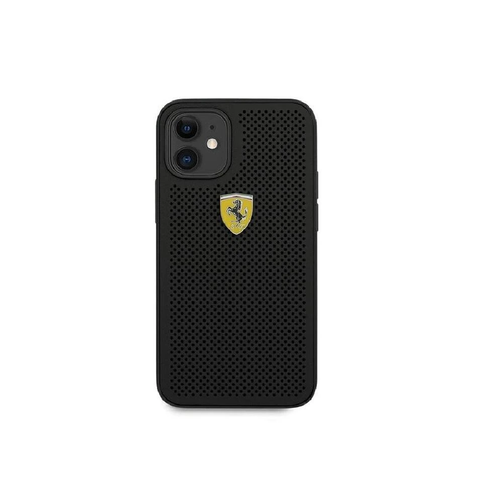 Ferrari FESPEHCP12MBK Apple iPhone 12/12 Pro 6,1″ juodos spalvos kietas dėklas On Track Perforated