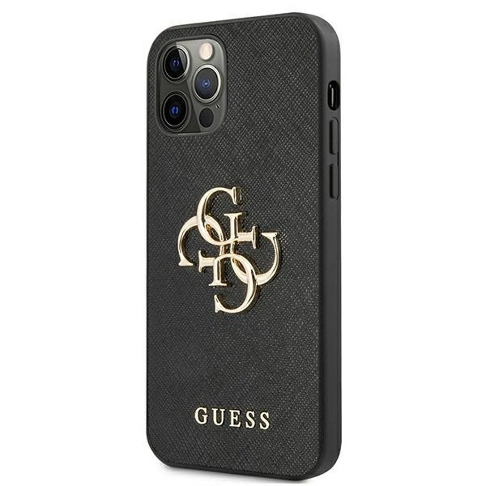 Dėklas GUESS HARD CASE GUHCP13LSA4GSBK IPHONE 13 PRO SAFFIANO METAL LOGO Juodas