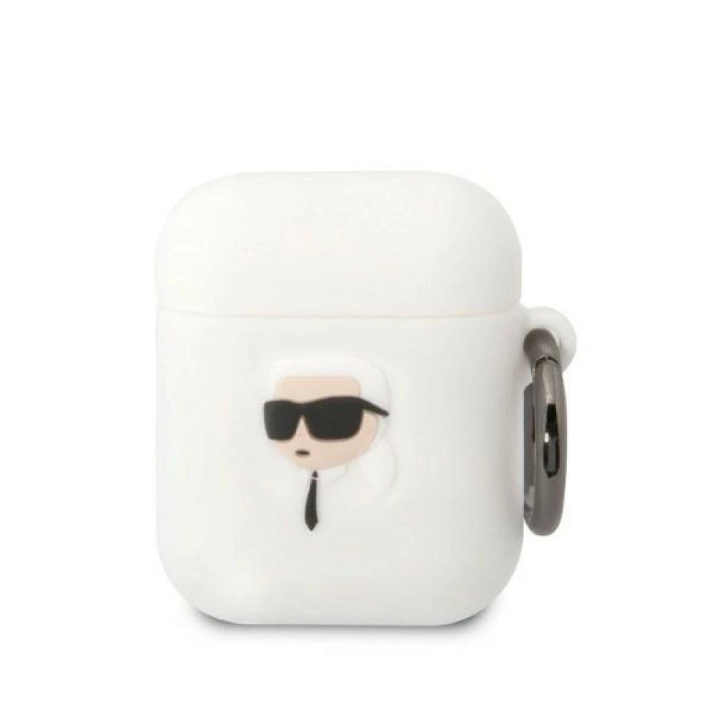 .Karl Lagerfeld KLA2RUNIKH AirPods 1/2 dėklas baltos spalvos Silicone Karl Head 3D
