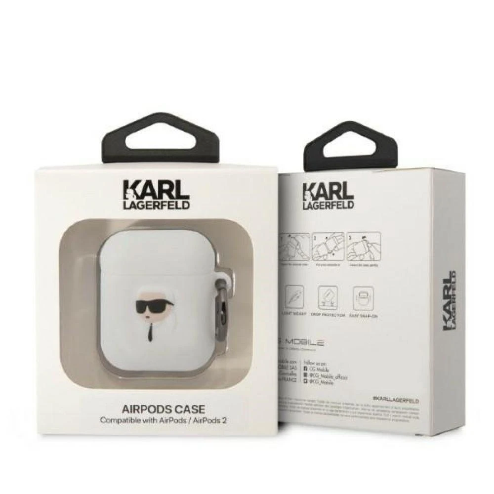 .Karl Lagerfeld KLA2RUNIKH AirPods 1/2 dėklas baltos spalvos Silicone Karl Head 3D