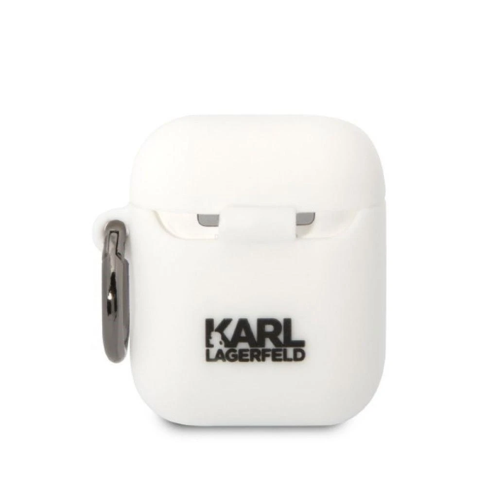.Karl Lagerfeld KLA2RUNIKH AirPods 1/2 dėklas baltos spalvos Silicone Karl Head 3D