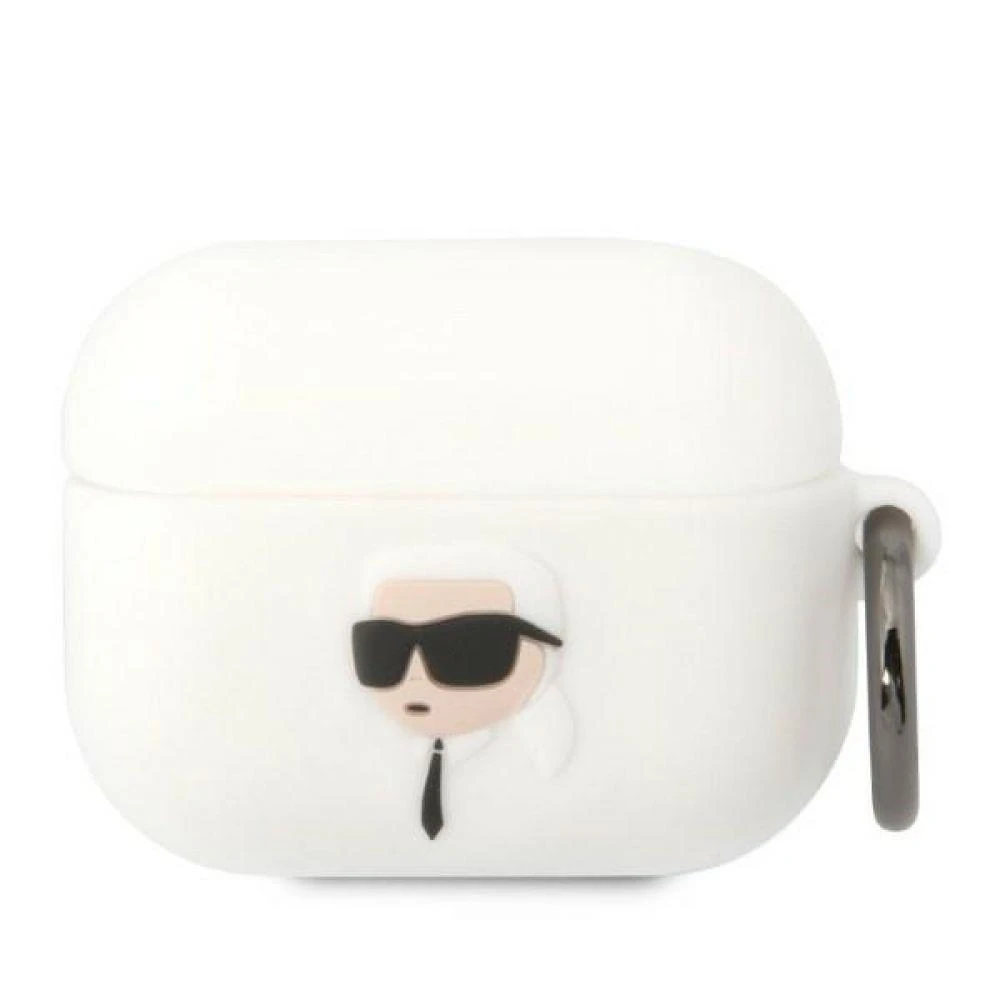 Karl Lagerfeld KLAPRUNIKH AirPods Prodėklas baltos spalvos Silicone Karl Head 3D