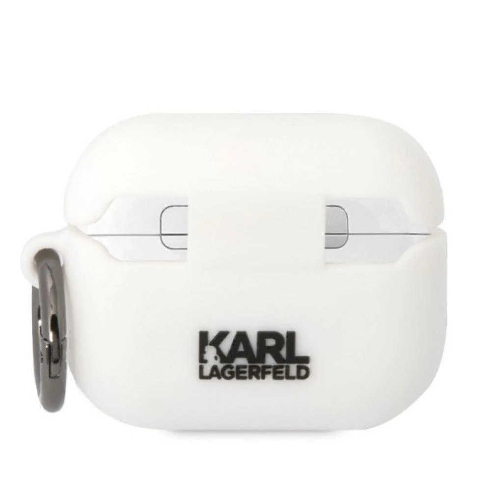 Karl Lagerfeld KLAPRUNIKH AirPods Prodėklas baltos spalvos Silicone Karl Head 3D