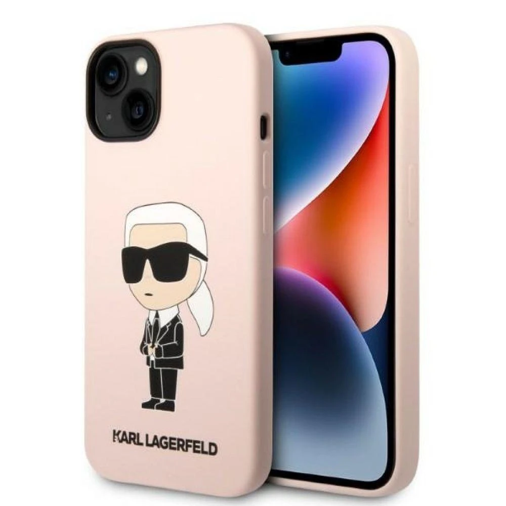 Karl Lagerfeld KLHMP14MSNIKBCP iPhone 14 Plus / 15 Plus 6,7″ kietas dėklas rožinės spalvos Silicone Ikonik Mag