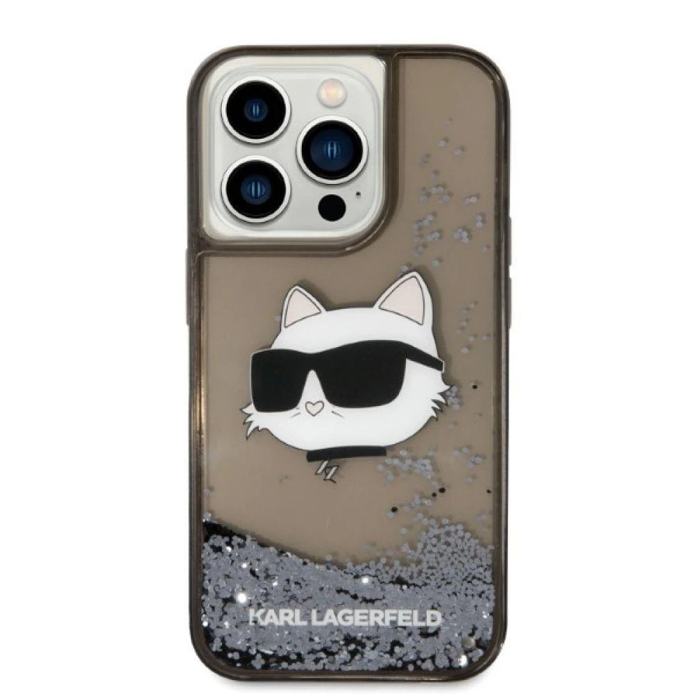 Karl Lagerfeld dėklas, skirtas iPhone 14 Pro 6,1 KLHCP14LLNCHCK juodas kietas dėklas, skirtas Liquid Glitter NFT Choupette Head