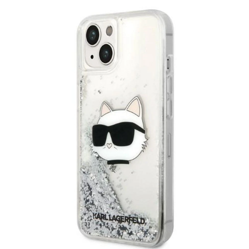 Karl Lagerfeld KLHCP14XLNCHCS iPhone 14 Pro Max 6,7″ sidabrinis kietas dėklas Glitter Choupette Head