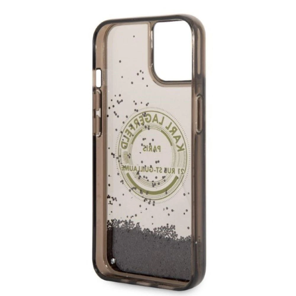 Karl Lagerfeld KLHCP14SLCRSGRK Apple iPhone 14/ 15 / 13 6,1″ juodos spalvos kietas dėklas Liquid Glitter RSG