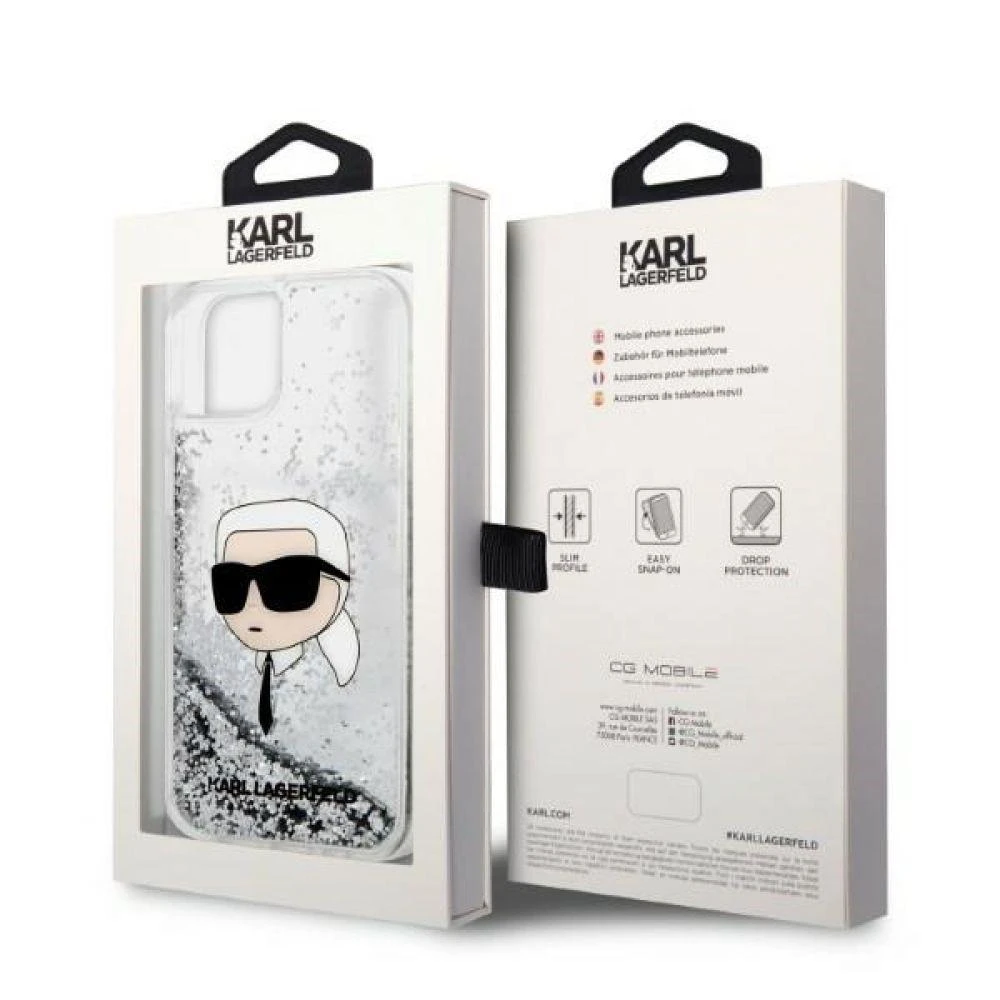 Karl Lagerfeld KLHCP14XLNKHCH Apple iPhone 14 Pro Max 6,7″ sidabrinis kietas dėklas Glitter Karl Head
