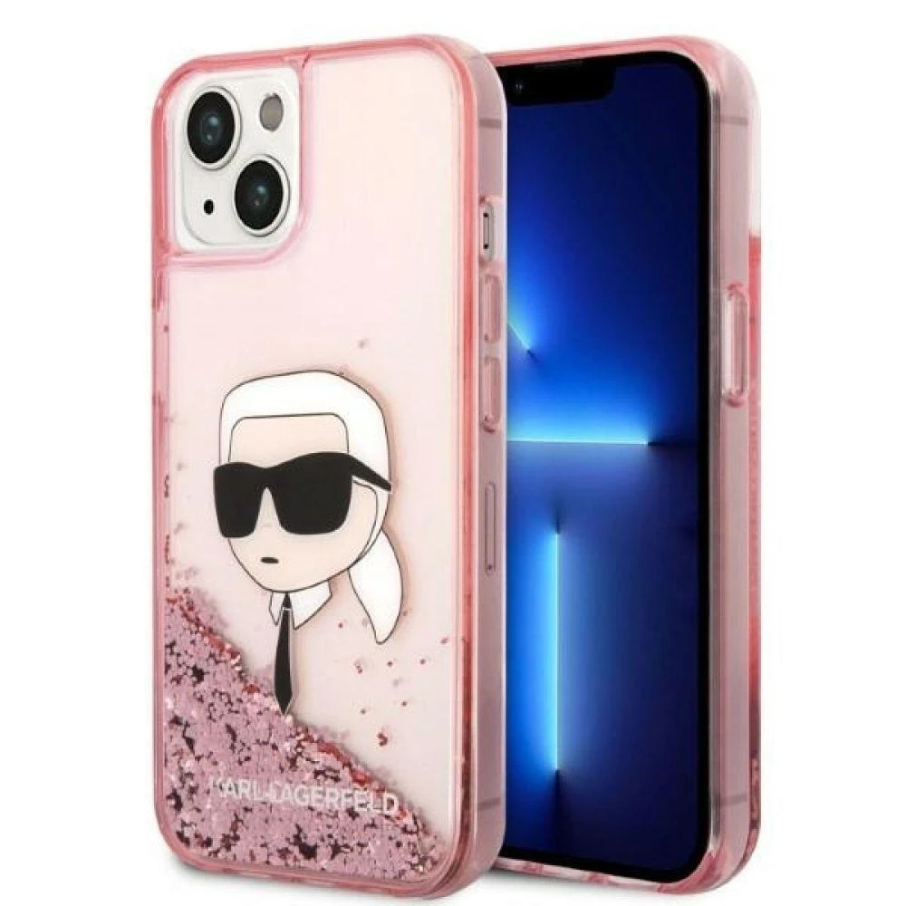 Karl Lagerfeld KLHCP14LLNCHCP Apple iPhone 14 Pro 6,1″ rožinės spalvos kietas dėklas Glitter Choupette Head