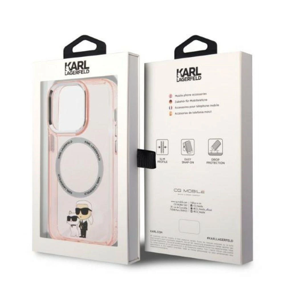 Apple iPhone 14 Pro Karl Lagerfeld dėklas IML NFT Karl&Choupette Magsafe (KLHMP14LHNKCIP) rožinės spalvos