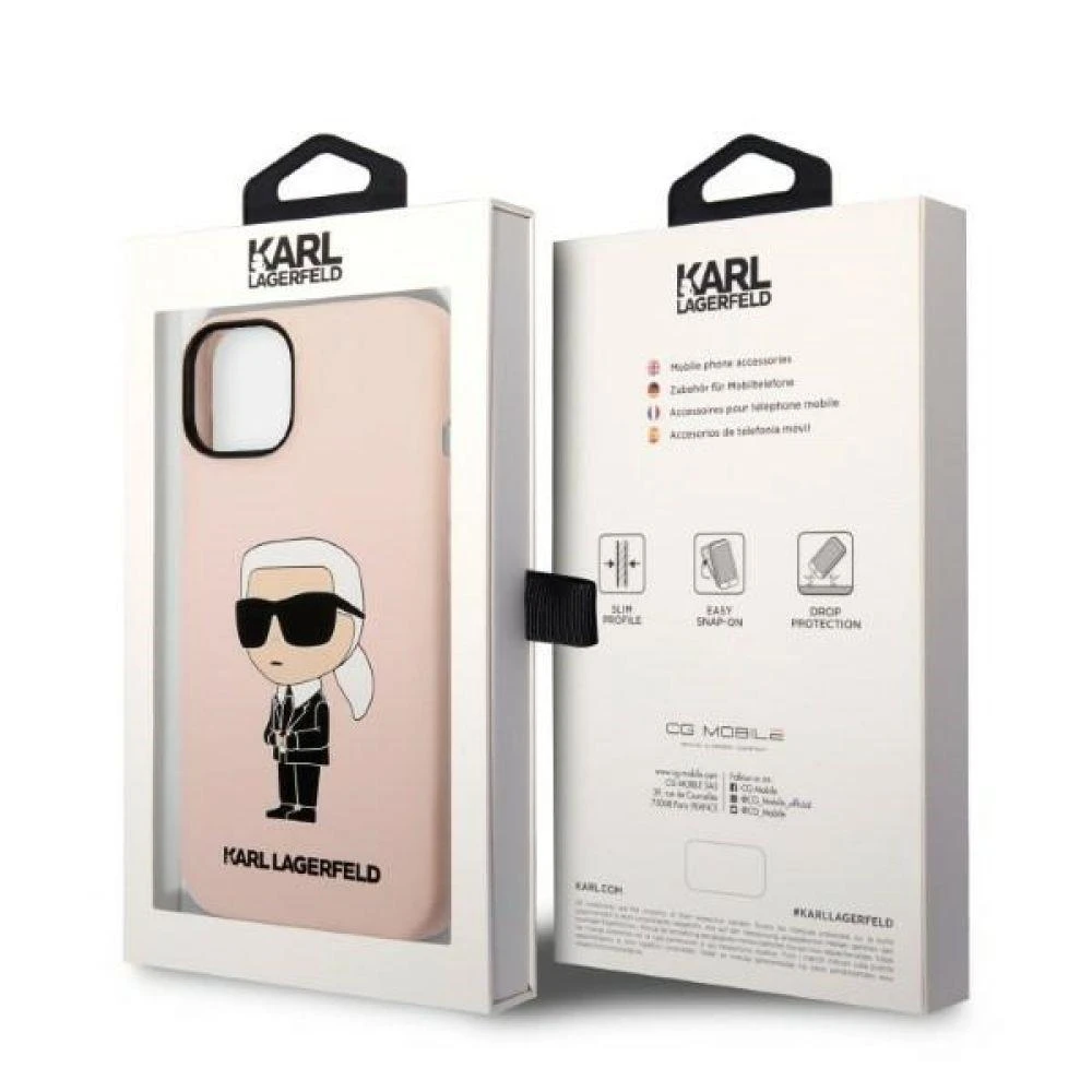 Karl Lagerfeld KLHMP14MSNIKBCP iPhone 14 Plus / 15 Plus 6,7″ kietas dėklas rožinės spalvos Silicone Ikonik Mag
