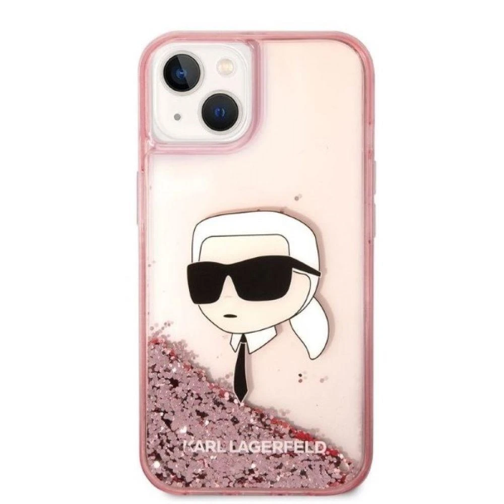 Karl Lagerfeld dėklas, skirtas iPhone 14 Plus 6,7 KLHCP14MLNCHCP rožinis kietas dėklas, skirtas Liquid Glitter NFT Choupette Head
