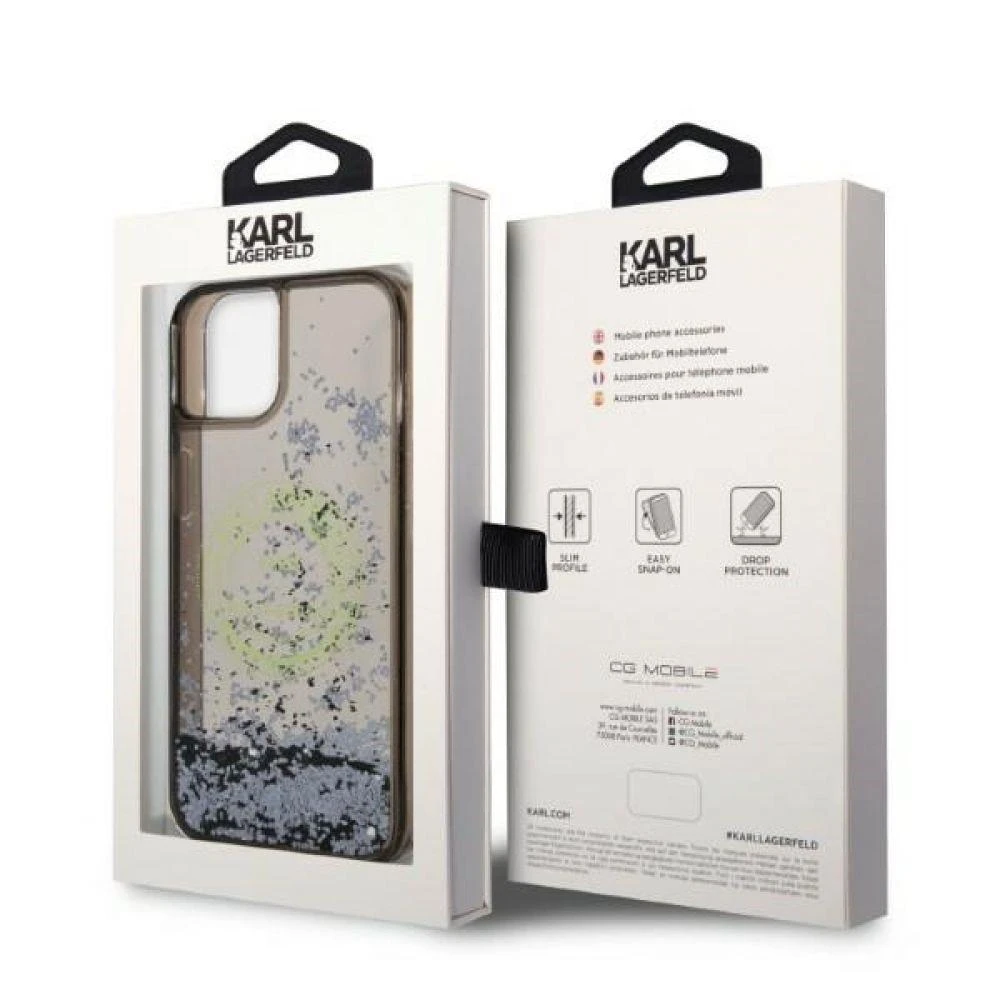 Karl Lagerfeld KLHCP14SLCRSGRK Apple iPhone 14/ 15 / 13 6,1″ juodos spalvos kietas dėklas Liquid Glitter RSG