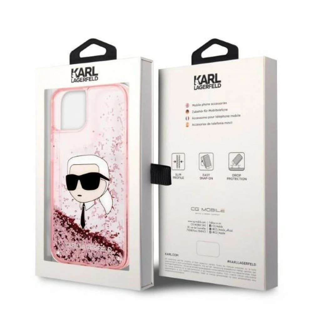 Karl Lagerfeld KLHCP14LLNCHCP Apple iPhone 14 Pro 6,1″ rožinės spalvos kietas dėklas Glitter Choupette Head