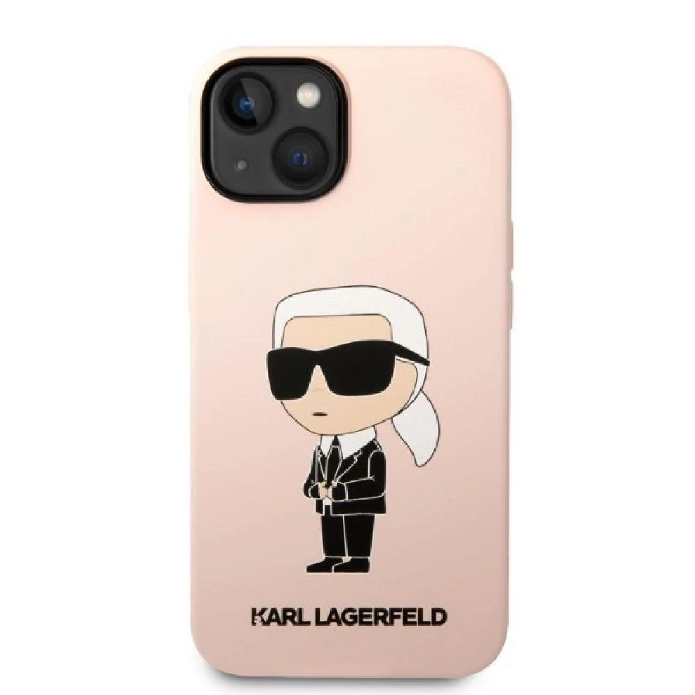 Karl Lagerfeld KLHMP14MSNIKBCP iPhone 14 Plus / 15 Plus 6,7″ kietas dėklas rožinės spalvos Silicone Ikonik Mag