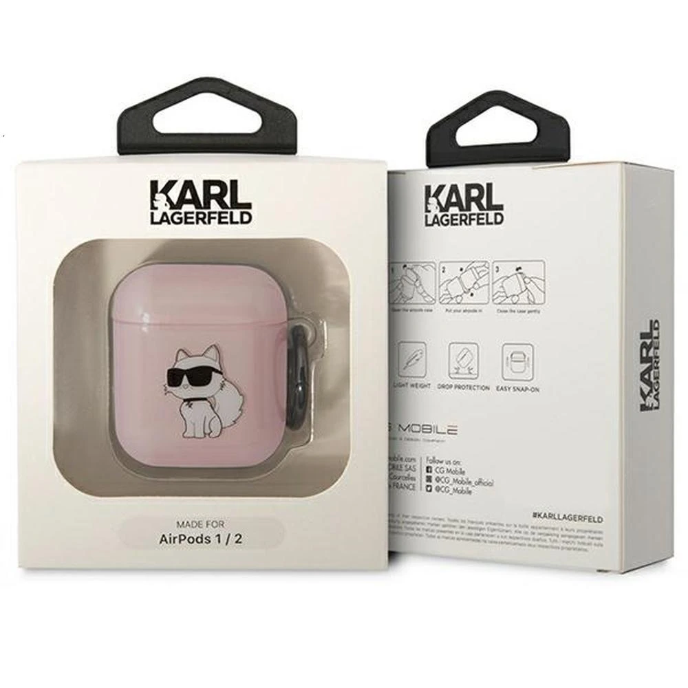 Karl Lagerfeld KLA2HNCHTCP Airpods 1/2 dėklas rožinės spalvos Ikonik Choupette