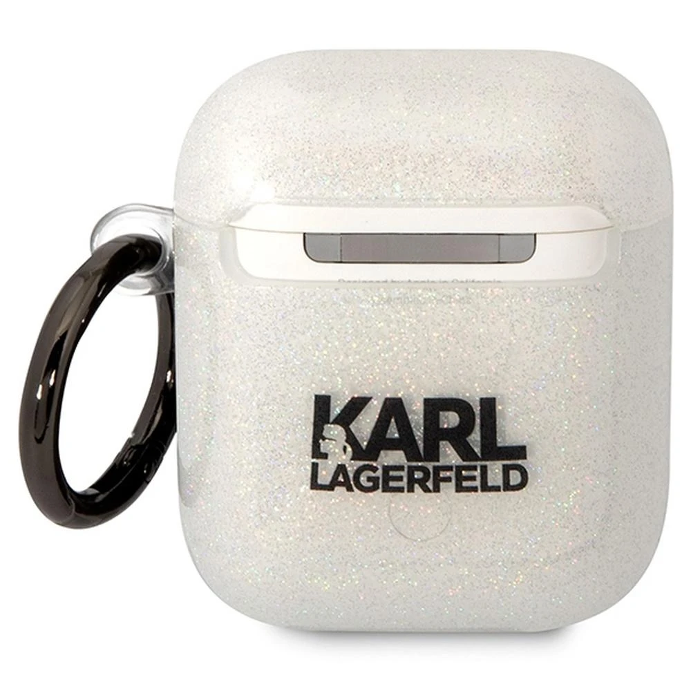 Karl Lagerfeld KLA2HNKCTGT Airpods 1/2 dėklas skaidrus Glitter Karl&Choupette
