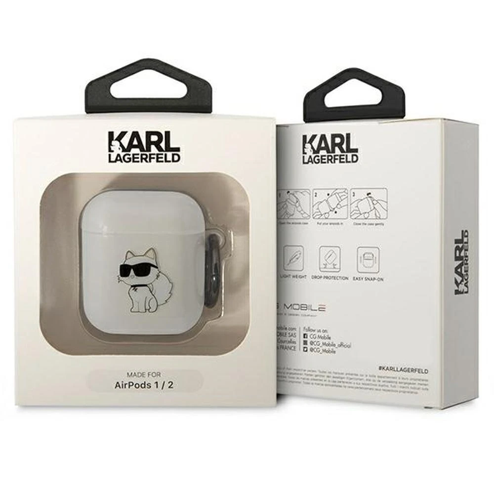 Karl Lagerfeld KLA2HNCHTCT Airpods 1/2 dėklas skaidrus Ikonik Choupette