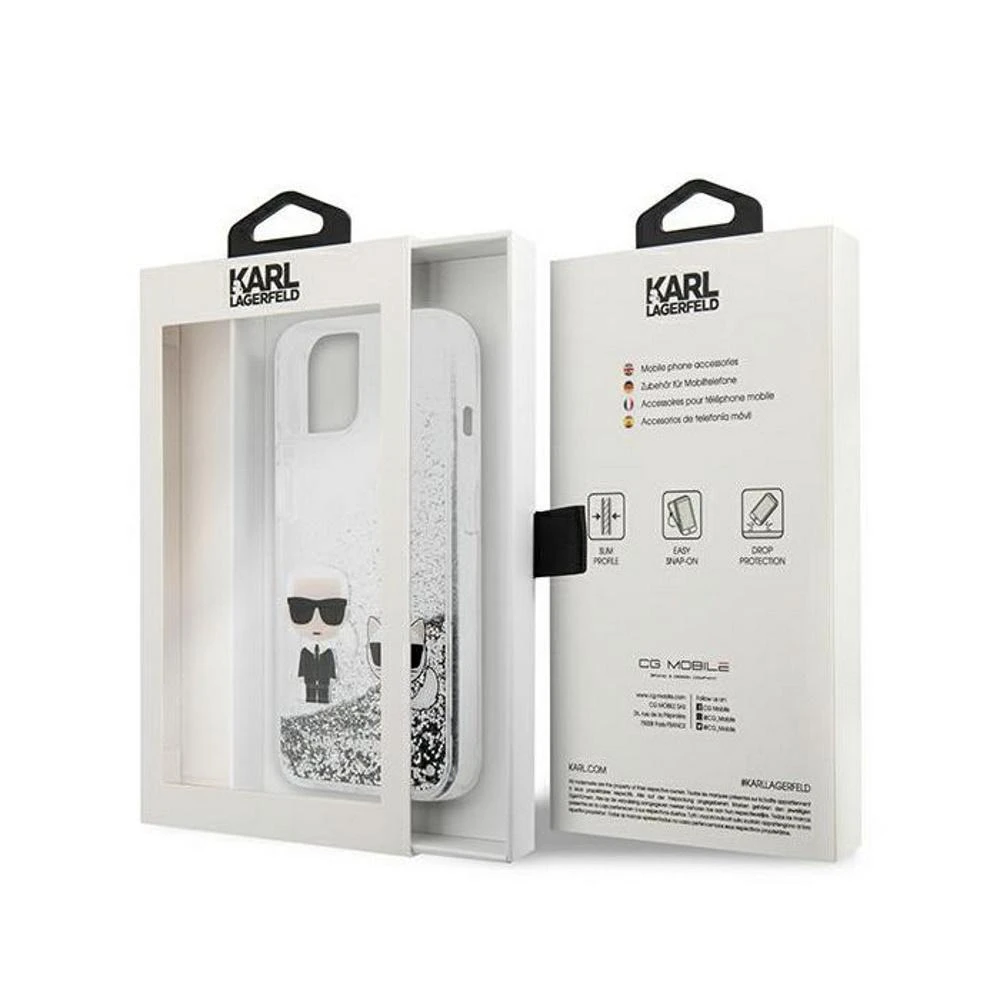 Dėklas Karl Lagerfeld iPhone 13 Pro Max 6,7'' KLHCP13XGKCS sidabrinis Liquid Glitter Karl-Choupette