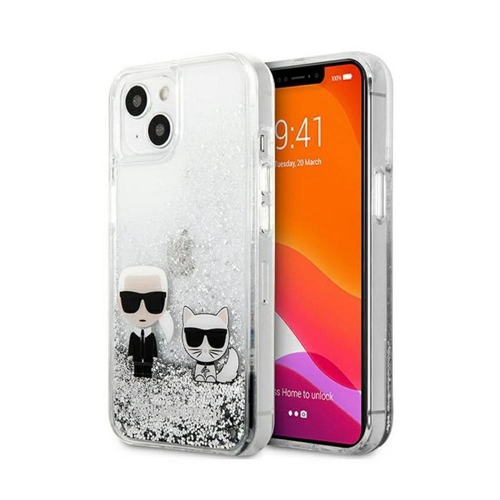 Dėklas Karl Lagerfeld iPhone 13 Pro Max 6,7'' KLHCP13XGKCS sidabrinis Liquid Glitter Karl-Choupette