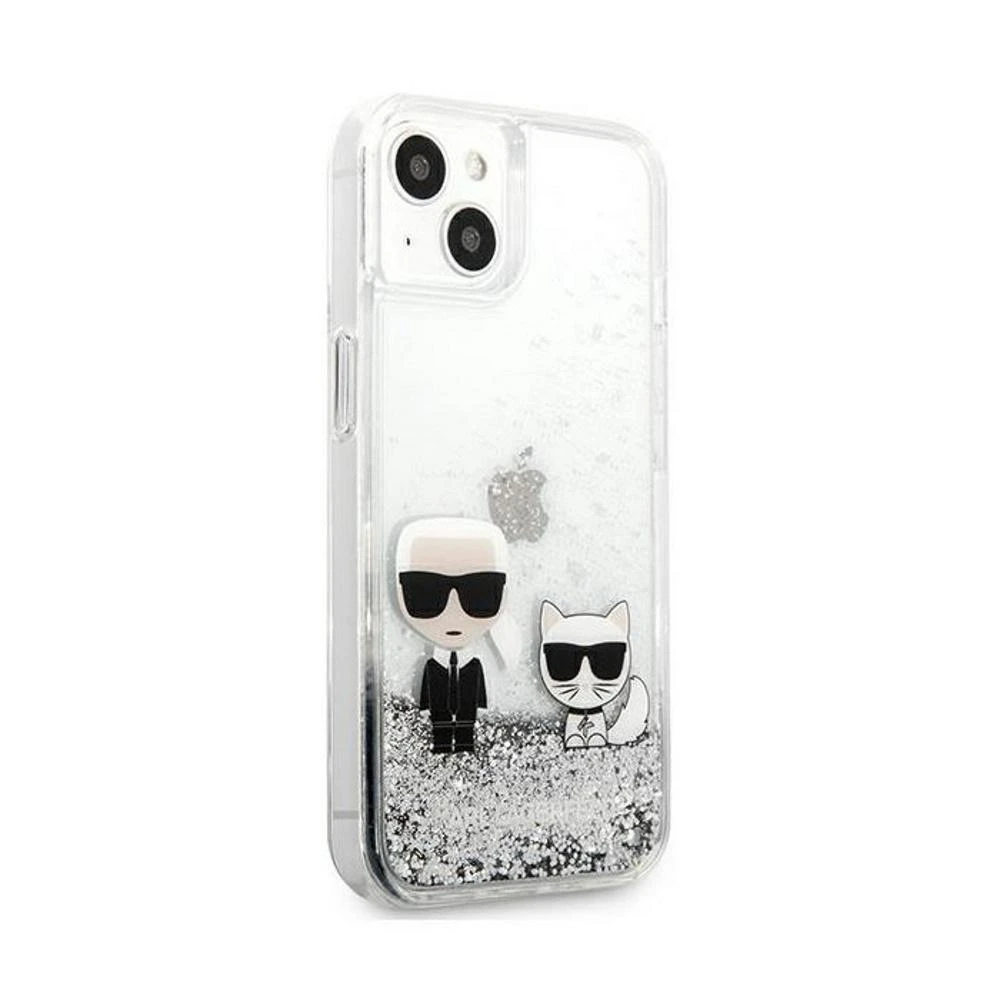 Apple iPhone 13 Pro Karl Lagerfeld dėklas Liquid Glitter Karl&Choupette (KLHCP13LGKCS) sidabrinės spalvos