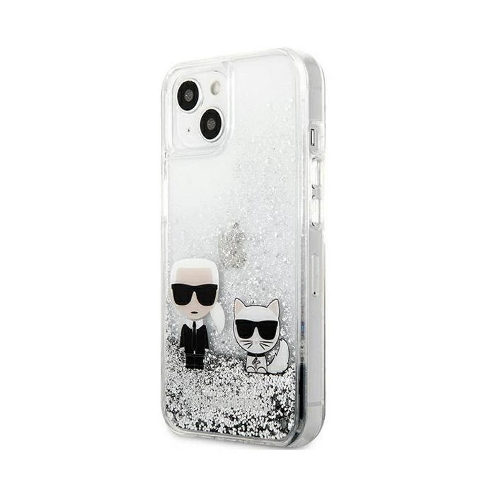 Apple iPhone 13 Pro Karl Lagerfeld dėklas Liquid Glitter Karl&Choupette (KLHCP13LGKCS) sidabrinės spalvos