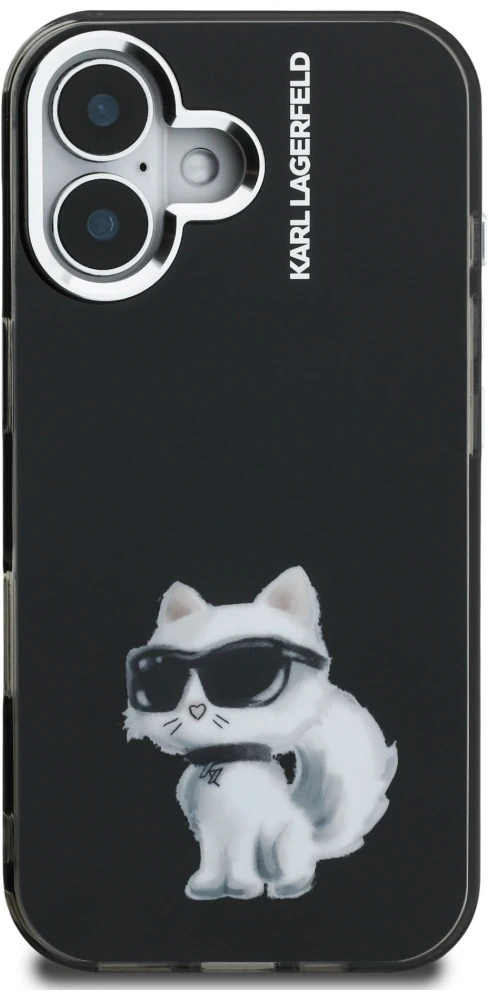 Karl Lagerfeld IML Aquarelle Choupette dėklas iPhone 16, juodas