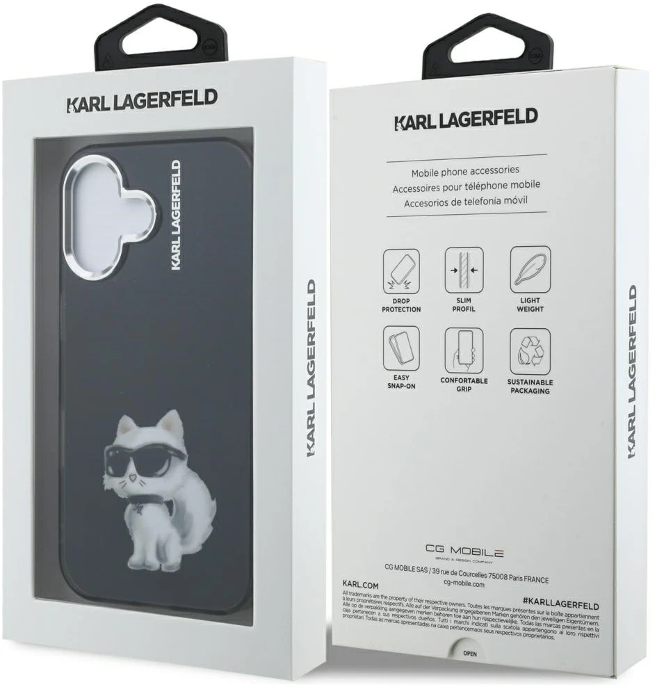 Karl Lagerfeld IML Aquarelle Choupette dėklas iPhone 16, juodas
