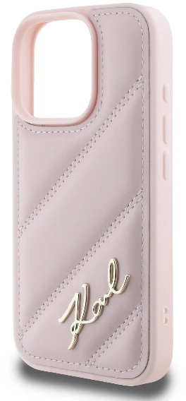 Karl Lagerfeld KLHCP16LPQDSMGP iPhone 16 Pro 6.3″ rožinės spalvos kietas dėklas Quilted Signature