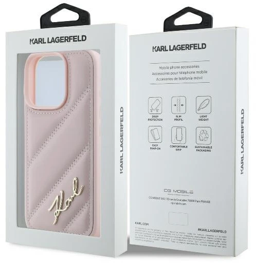 Karl Lagerfeld KLHCP16LPQDSMGP iPhone 16 Pro 6.3″ rožinės spalvos kietas dėklas Quilted Signature