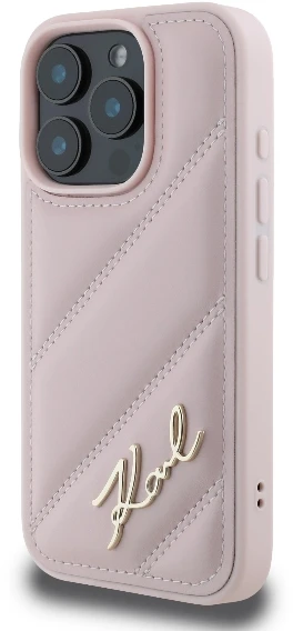 Karl Lagerfeld KLHCP16LPQDSMGP iPhone 16 Pro 6.3″ rožinės spalvos kietas dėklas Quilted Signature