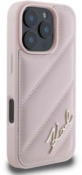 Karl Lagerfeld KLHCP16LPQDSMGP iPhone 16 Pro 6.3″ rožinės spalvos kietas dėklas Quilted Signature