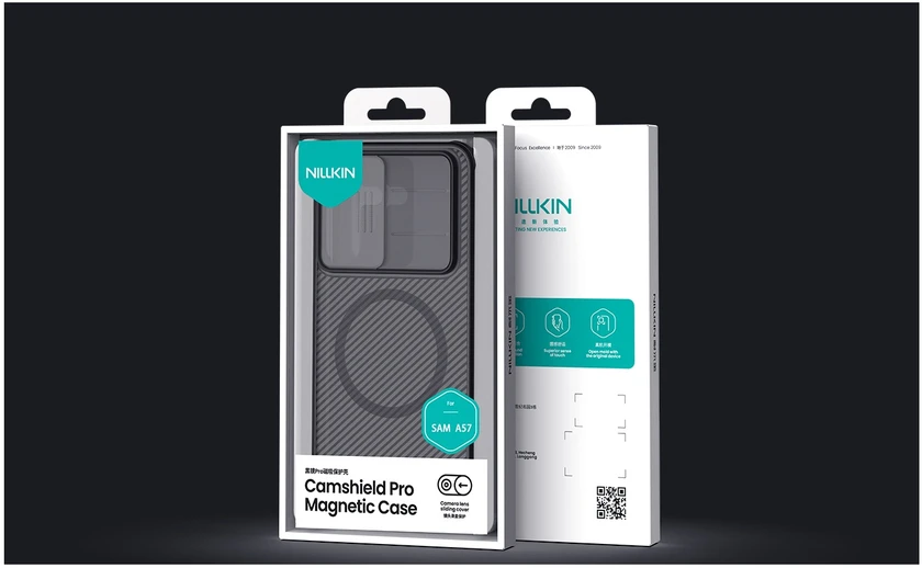 Nillkin CamShield PRO Magnetic Hard dėklas skirtas Samsung Galaxy A57 skaidrus juodos spalvos