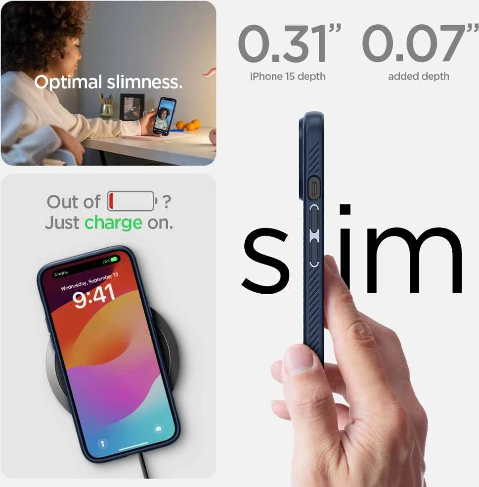 Dėklas Spigen Liquid Air, navy mėlynas – Apple iPhone 15