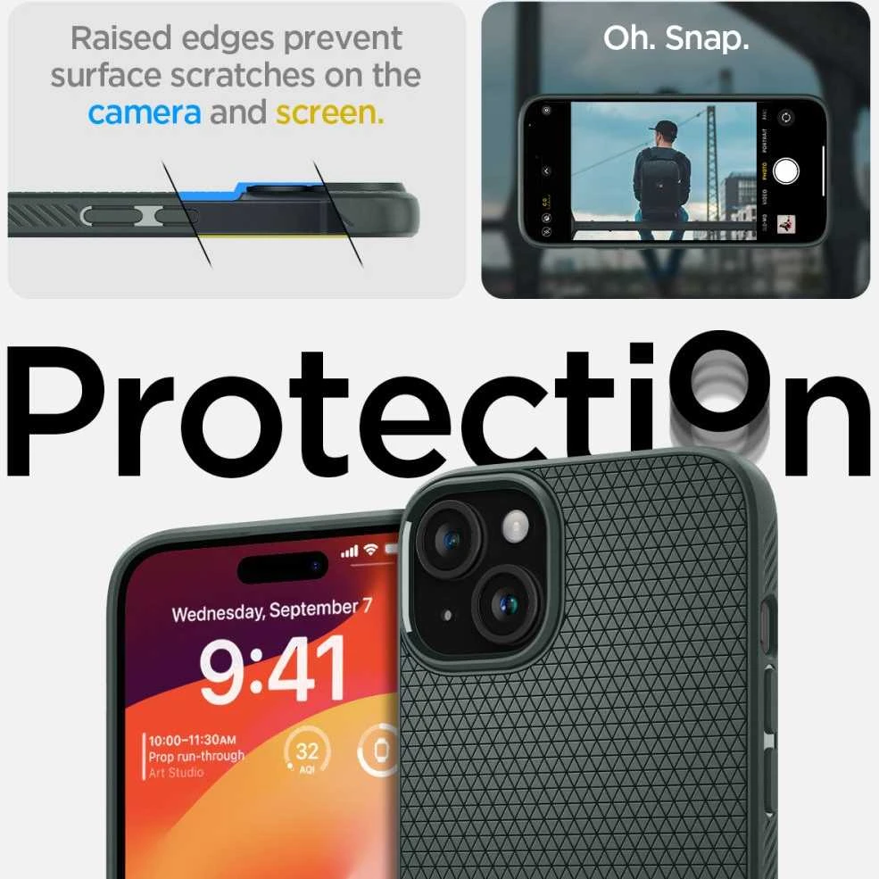 Dėklas Spigen Liquid Air, abyss žalias – Apple iPhone 15