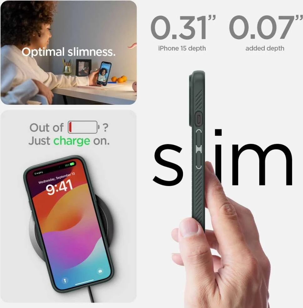 Dėklas Spigen Liquid Air, abyss žalias – Apple iPhone 15