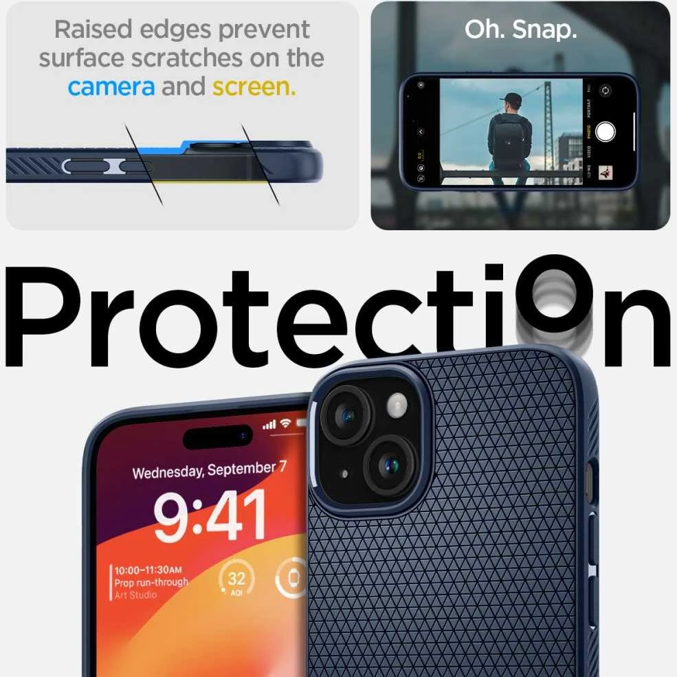 Dėklas Spigen Liquid Air, navy mėlynas – Apple iPhone 15