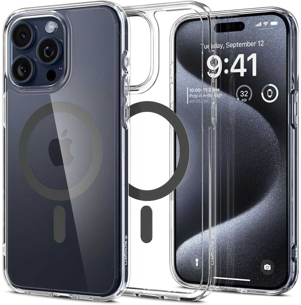 Spigen Ultra Hybrid (MagFit) dėklas skirtas Apple iPhone 15 Pro, Grafito spalvos aprašymas - Prekės nuotrauka